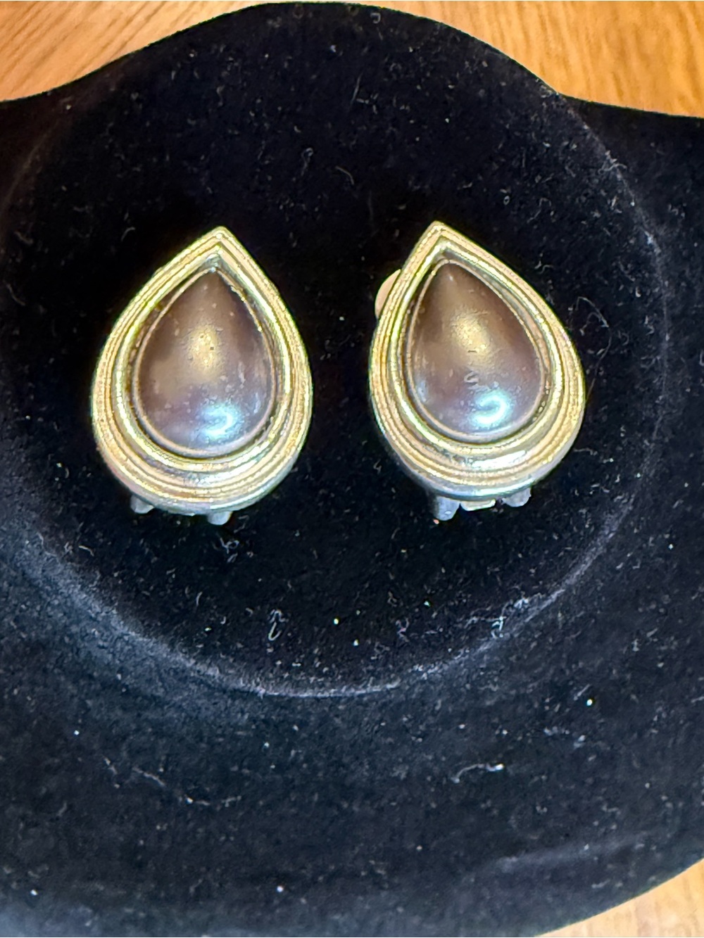 Christian Dior Silver Teardrop Clip-On Earrings with Grey Cabochon
